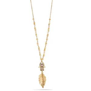 GOLD HAND OF GOD WITH FEATHER CHAMS  NECKLACES #HNN88634GOX (IB22)