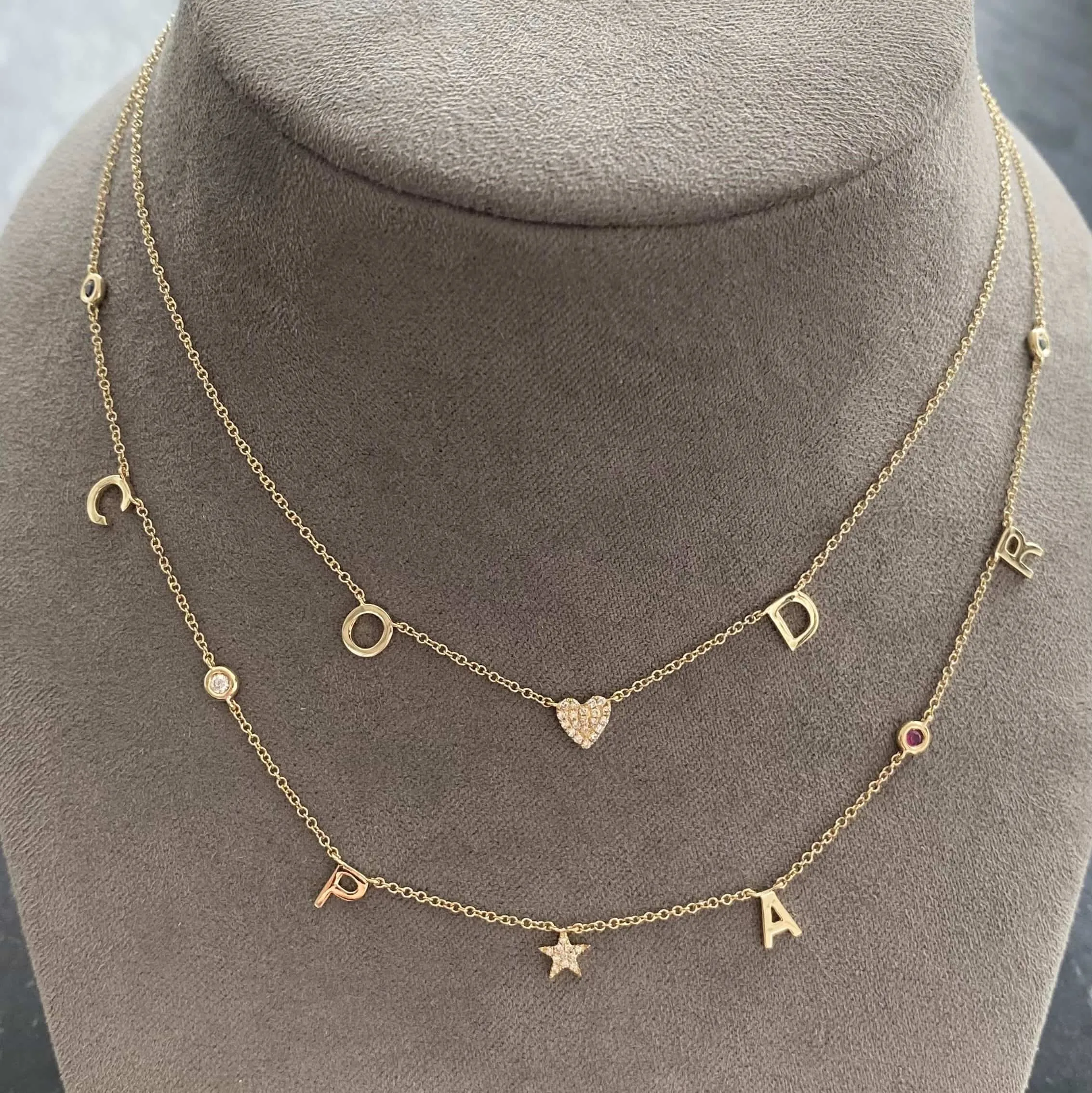 Gold Initials and Pave Heart Necklace