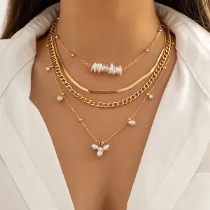 Gold Layered Necklaces Set with Pearl Pendant – Chunky Chain, Stylish Chokers