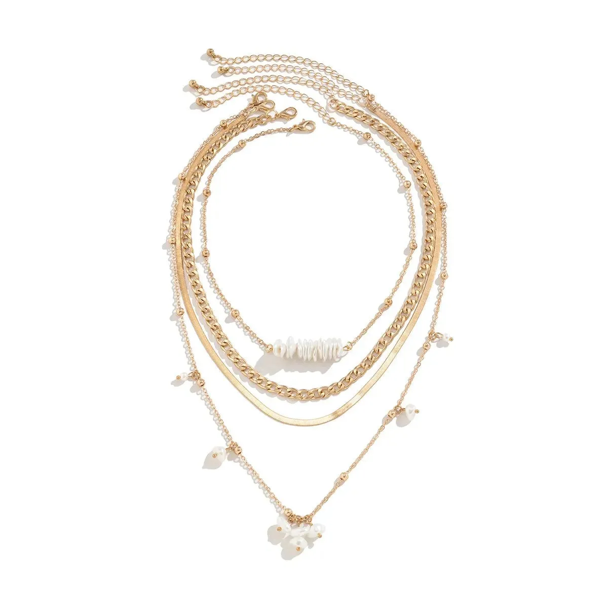 Gold Layered Necklaces Set with Pearl Pendant – Chunky Chain, Stylish Chokers
