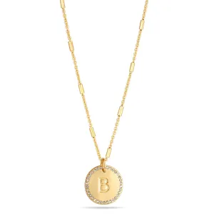 GOLD LETTER "B" ROUND CRYSTAL PENDANT  NECKLACES #SQ1203-51B (DG5)
