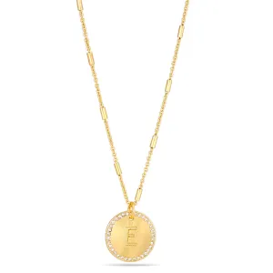 GOLD LETTER "E" ROUND CRYSTAL PENDANT  NECKLACES #SQ1203-51E