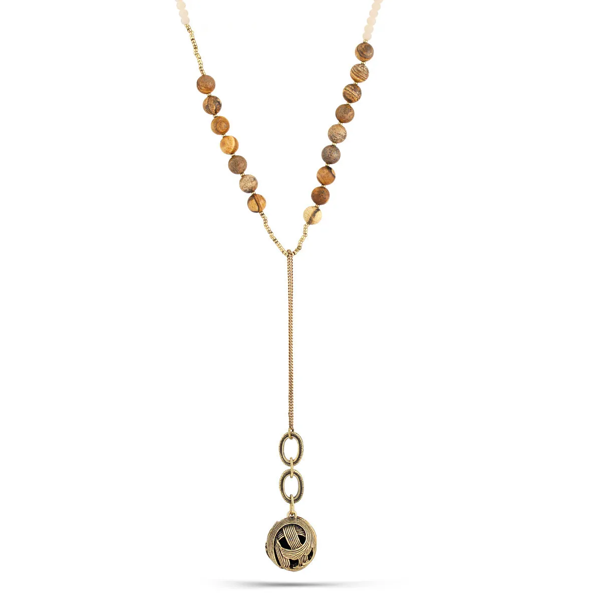 GOLD METAL BALL BROWN BEADS NECKLACES #304NT1401 (9C5)