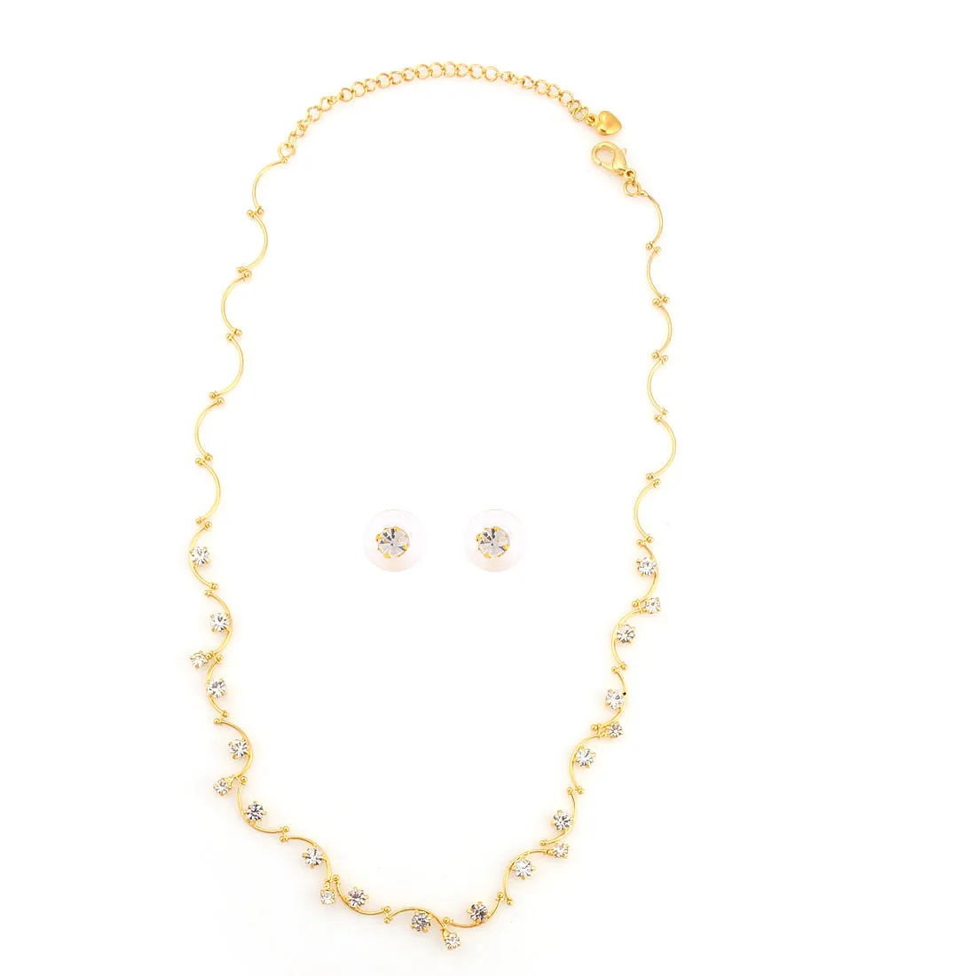 GOLD METAL CRYSTAL NECKALACE AND EARRING SET  #BN E057-GLD (FH11)