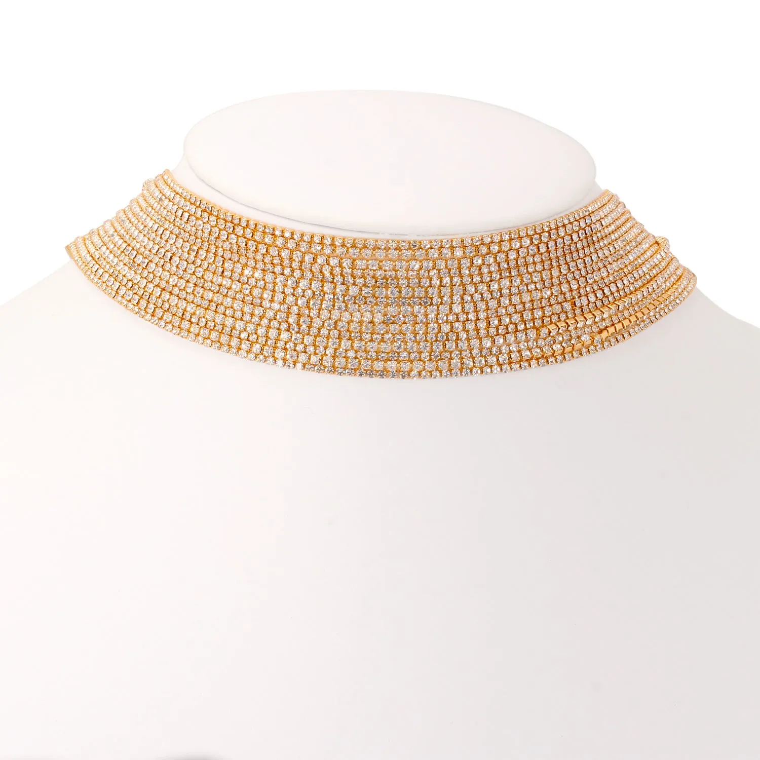 GOLD MULTI LAYER CRYSTAL CHOKER NECKLACE #16413CR-G