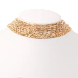 GOLD MULTI LAYER CRYSTAL CHOKER NECKLACE #16413CR-G