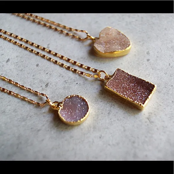 Gold Natural Druzy Necklaces