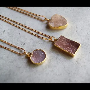 Gold Natural Druzy Necklaces
