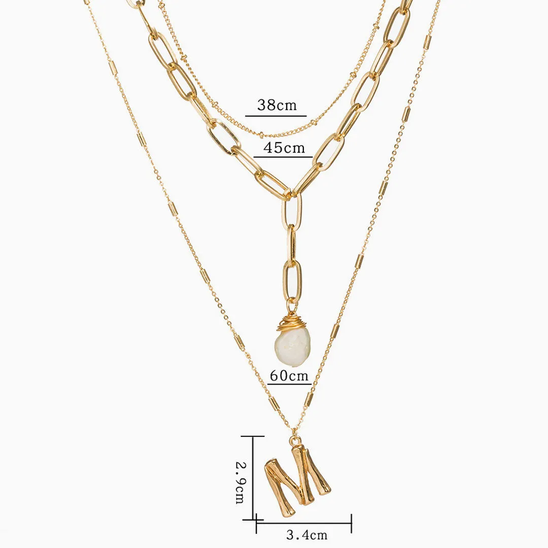 Gold Plated Charm Pendant Layered Necklace - Gold