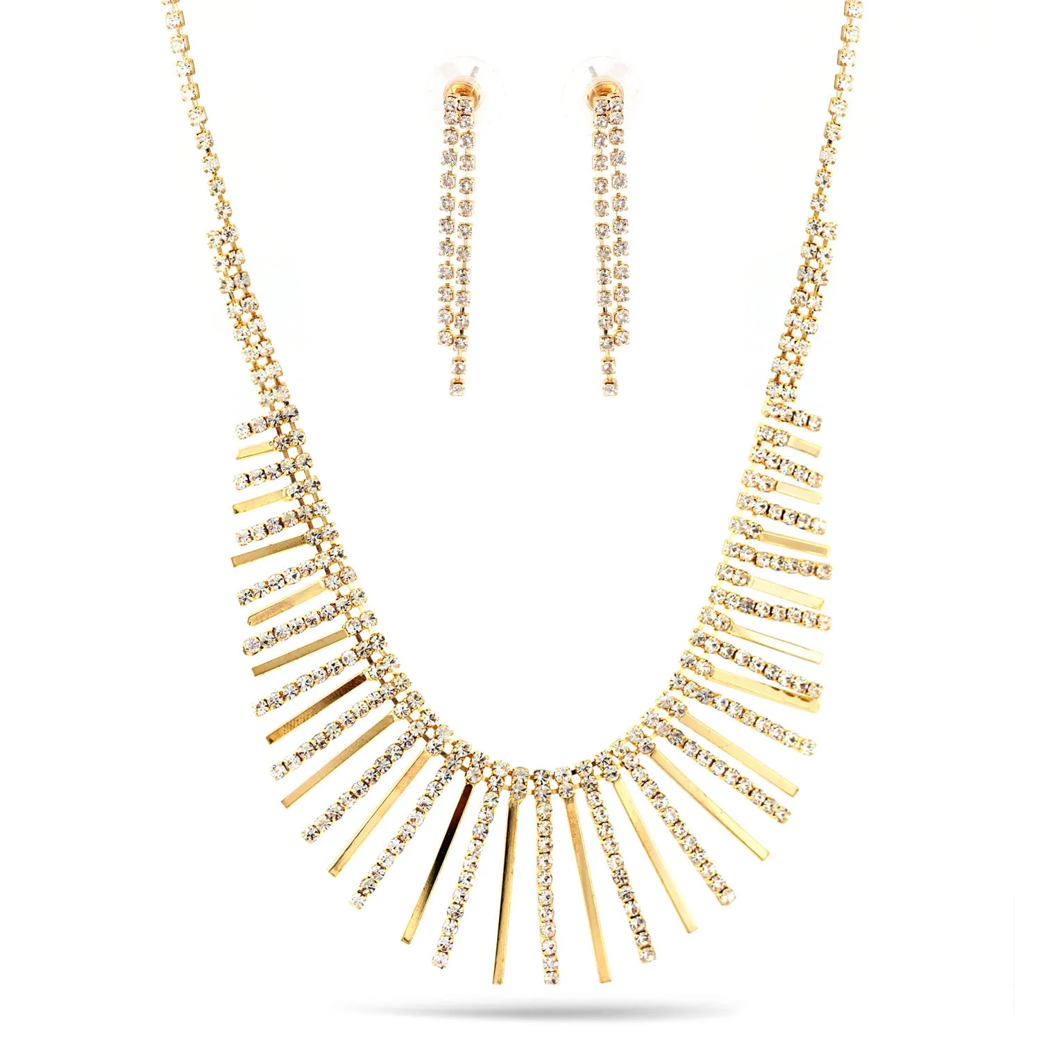 GOLD RHINESTONE CRYSTAL NECKLACE AND EARRINGS SET #SWKK-6261GLD