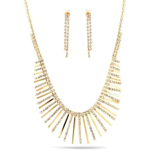 GOLD RHINESTONE CRYSTAL NECKLACE AND EARRINGS SET #SWKK-6261GLD