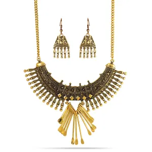 GOLD TASSEL EARRINGS AND STATEMENT NECKLACES SET #SWR-CP5919A.GLD (BF14)