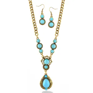GOLD TURQUOISE EARRINGS AND  NECKLACES #YW13359G