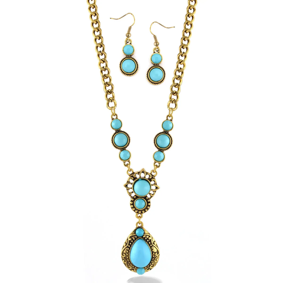 GOLD TURQUOISE EARRINGS AND  NECKLACES #YW13359G