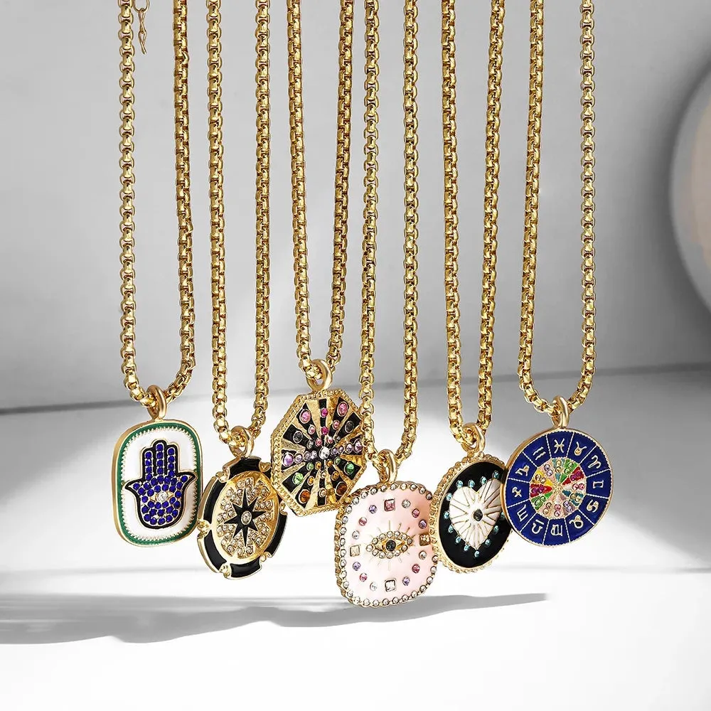 Gold Zodiac Medallion Necklace - Enamel Astrology Jewelry for Women
