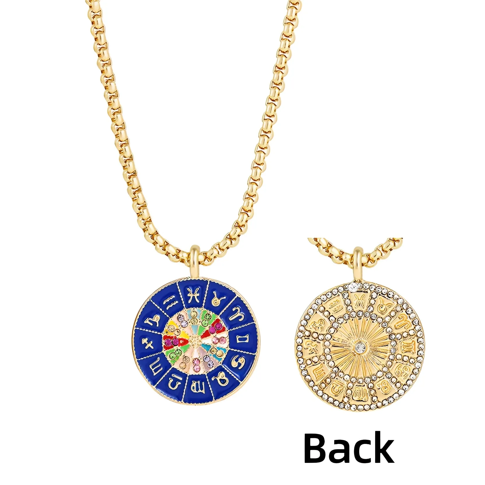 Gold Zodiac Medallion Necklace - Enamel Astrology Jewelry for Women