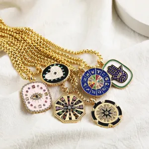 Gold Zodiac Medallion Necklace - Enamel Astrology Jewelry for Women