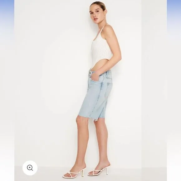 Good American 90’s Bermuda Cut Off Hem Light Wash Jean Shorts Size 12, NWT