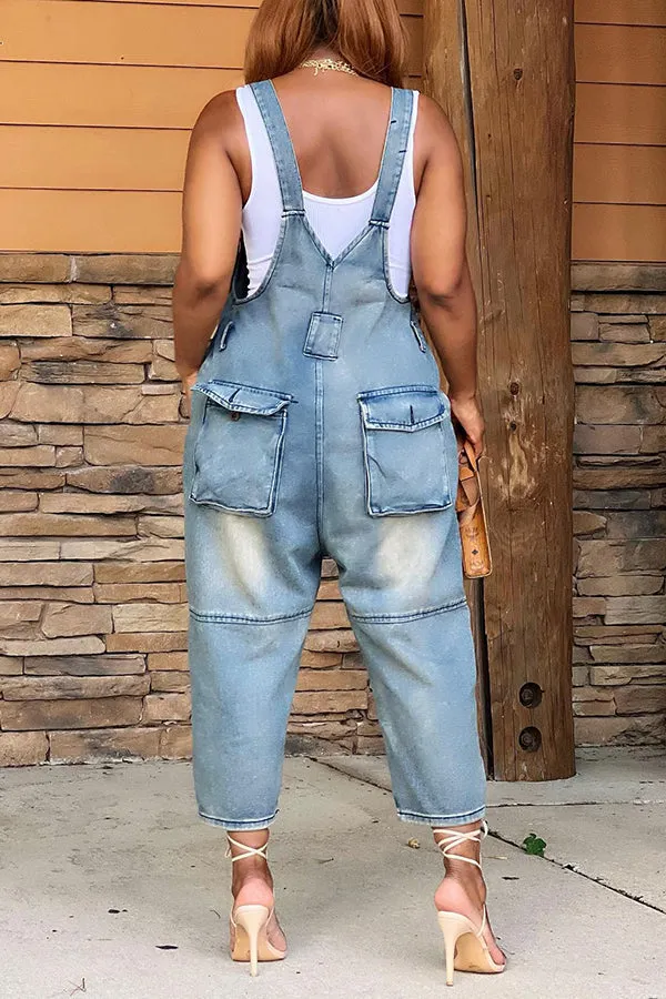 Goosudu Fashion Casual Designer Style Denim Suspender Jumpsuit