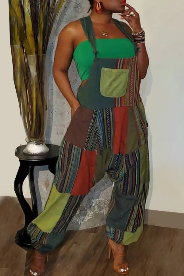 Goosudu Trendy Boho Print Loose Jumpsuit