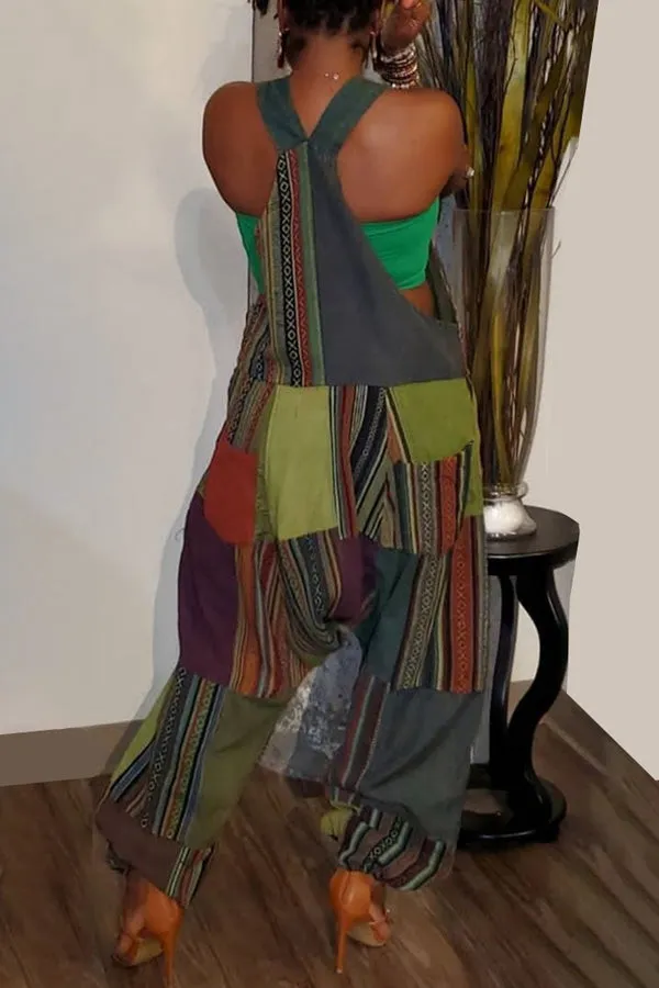 Goosudu Trendy Boho Print Loose Jumpsuit