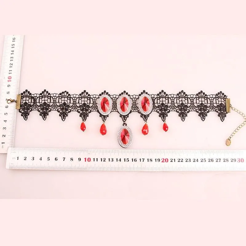 Gothic Chokers Black Beaded Flowers Sexy Lace Neck Choker