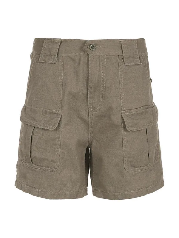 Graue Denim Cargo Shorts mit geradem Bein