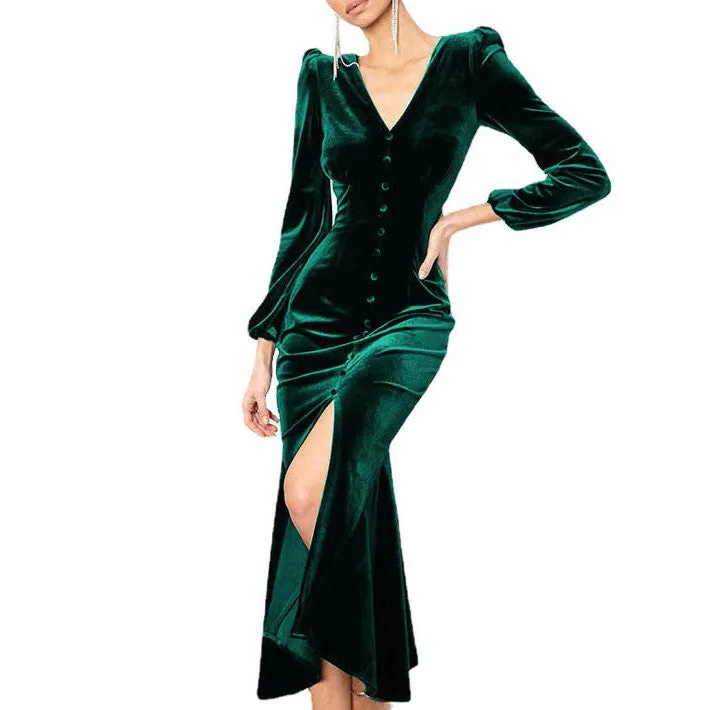 Green Button Down Midi Dress
