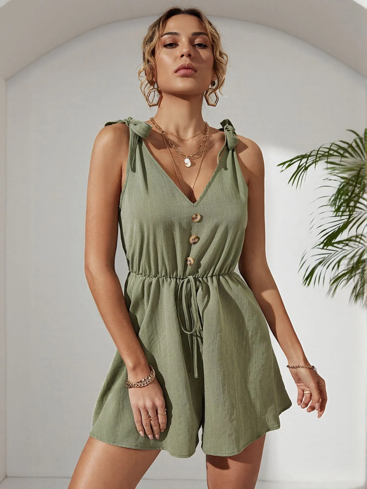 Green Sleeveless Tie Up Dress
