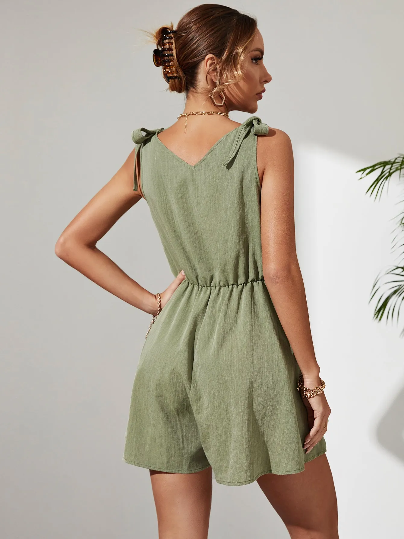 Green Sleeveless Tie Up Dress