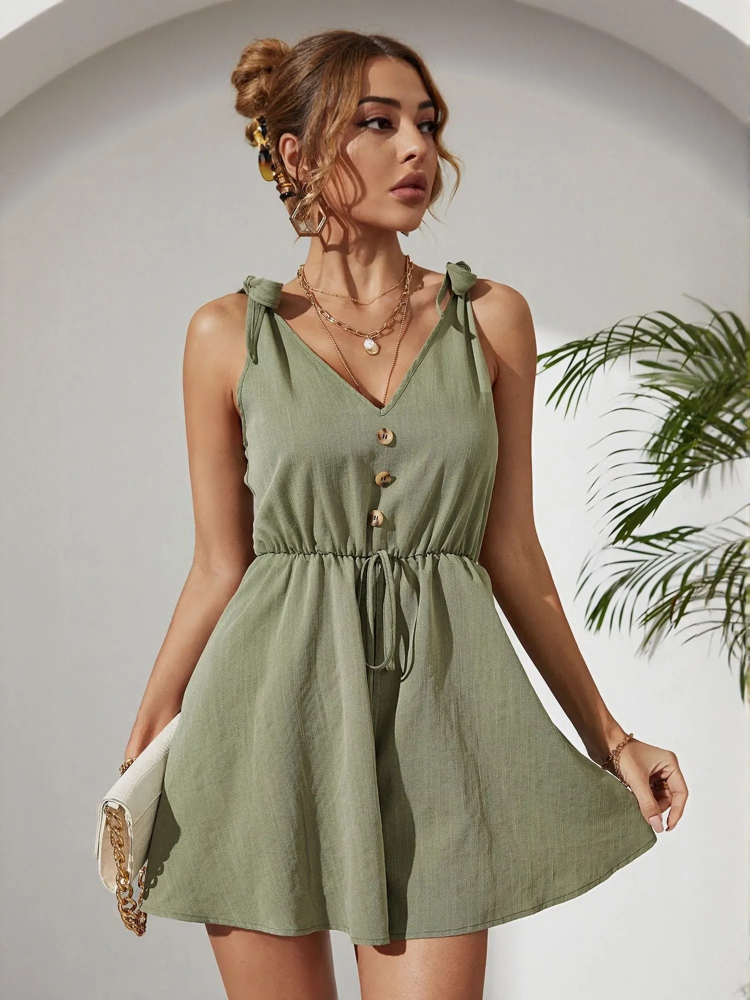 Green Sleeveless Tie Up Dress
