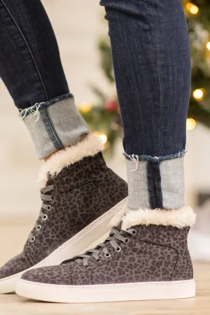 Grey Heathered High Top Faux Fur Trim Sneakers