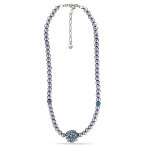 GREY PEARL AND BLUE CRYSTAL PAVE BALL NECKLACES #253GR1101 (9A3/9B6)