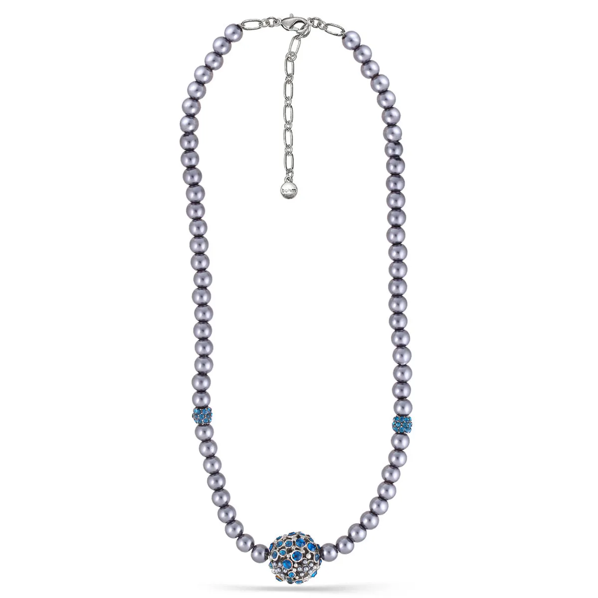 GREY PEARL AND BLUE CRYSTAL PAVE BALL NECKLACES #253GR1101 (9A3/9B6)