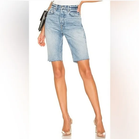 GRLFRND Revolve Beverly Denim Bermuda Shorts in One for the Road Wash 30