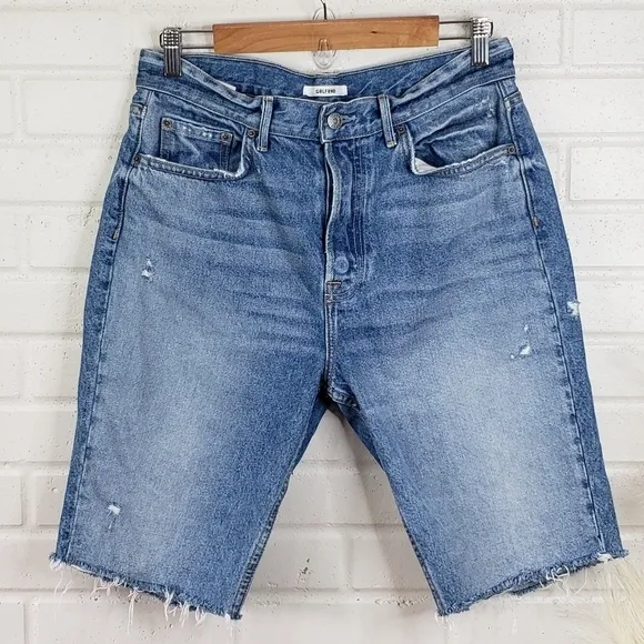 GRLFRND Revolve Beverly Denim Bermuda Shorts in One for the Road Wash 30