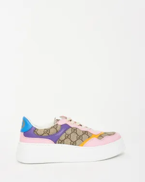 Gucci Beige Monogram Supreme Canvas & Multicolor Leather Trim GG Sneaker - 40.5
