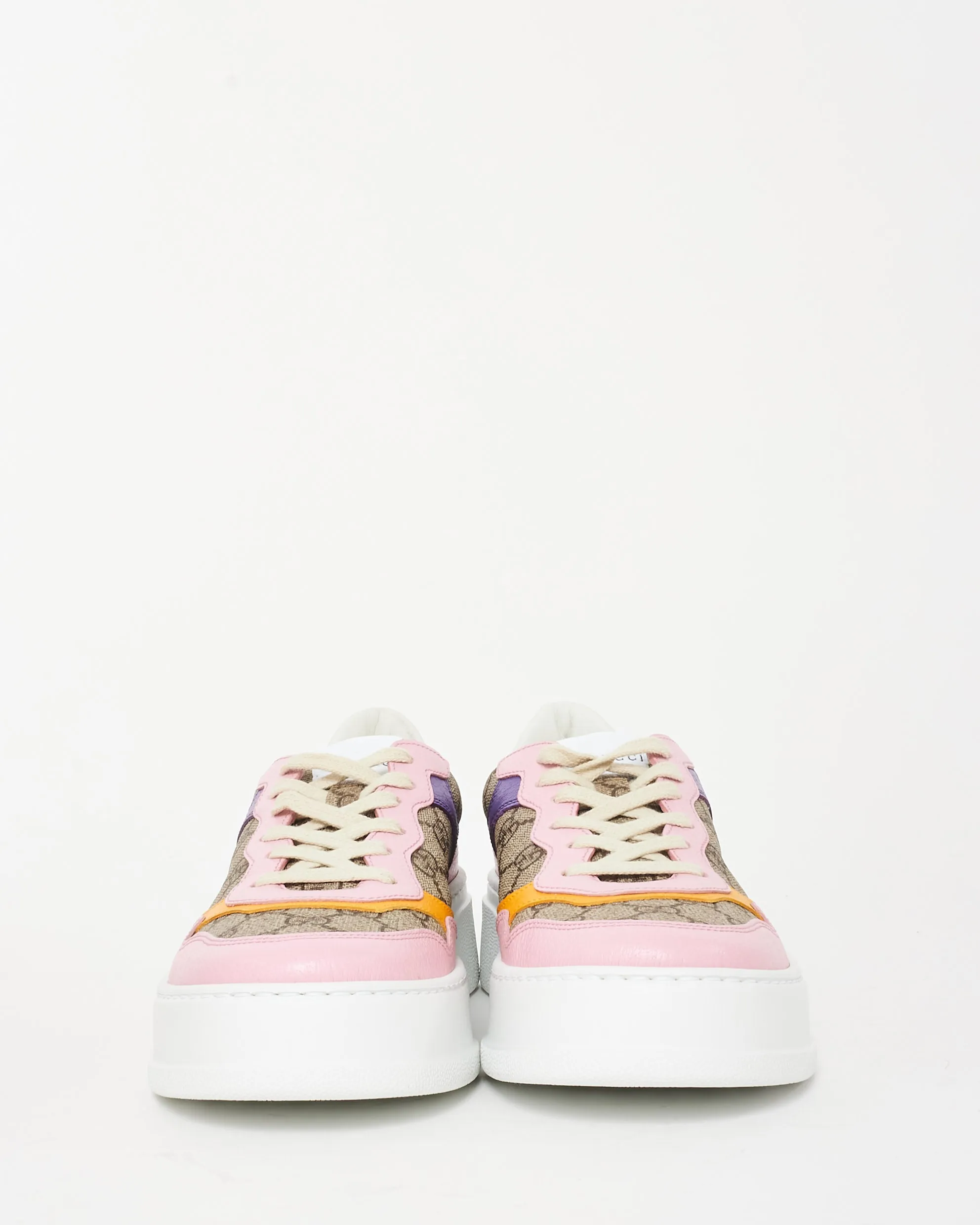Gucci Beige Monogram Supreme Canvas & Multicolor Leather Trim GG Sneaker - 40.5
