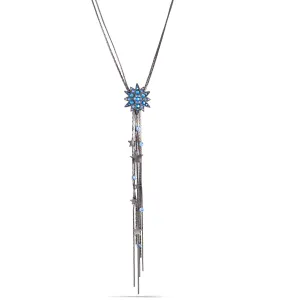 HEMATITE BLUE CRYSTAL FLOWER NECKLACES #200HT1301 (4B2)