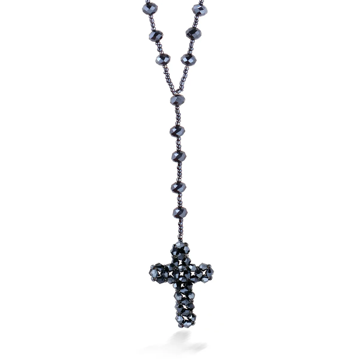 HEMATITE CRYSTAL BEAD CROSS NECKLACES #HNN78262 HEMATITE