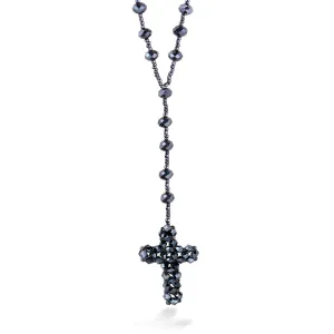 HEMATITE CRYSTAL BEAD CROSS NECKLACES #HNN78262 HEMATITE