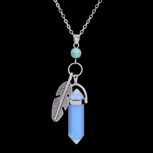 Hexagonal Healing Natural Stone Feather Charm Necklace