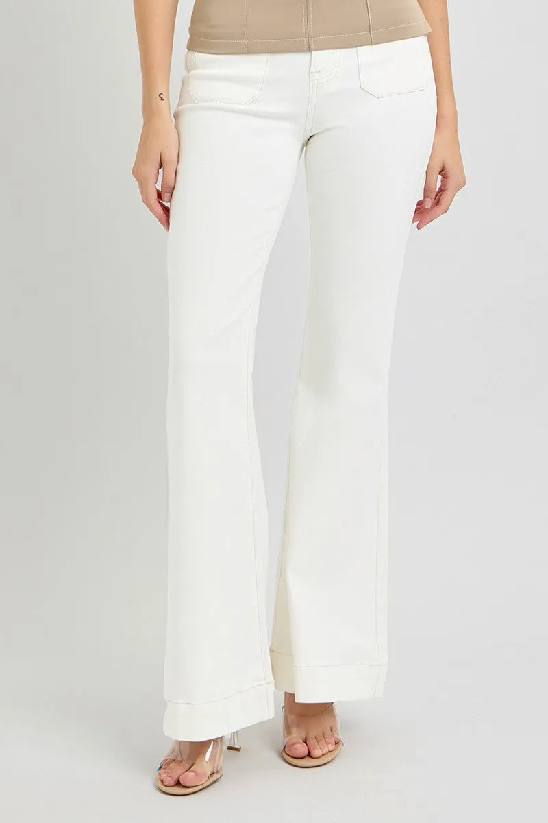 HIGH RISE CREAM FLARE PATCH POCKET PANTS