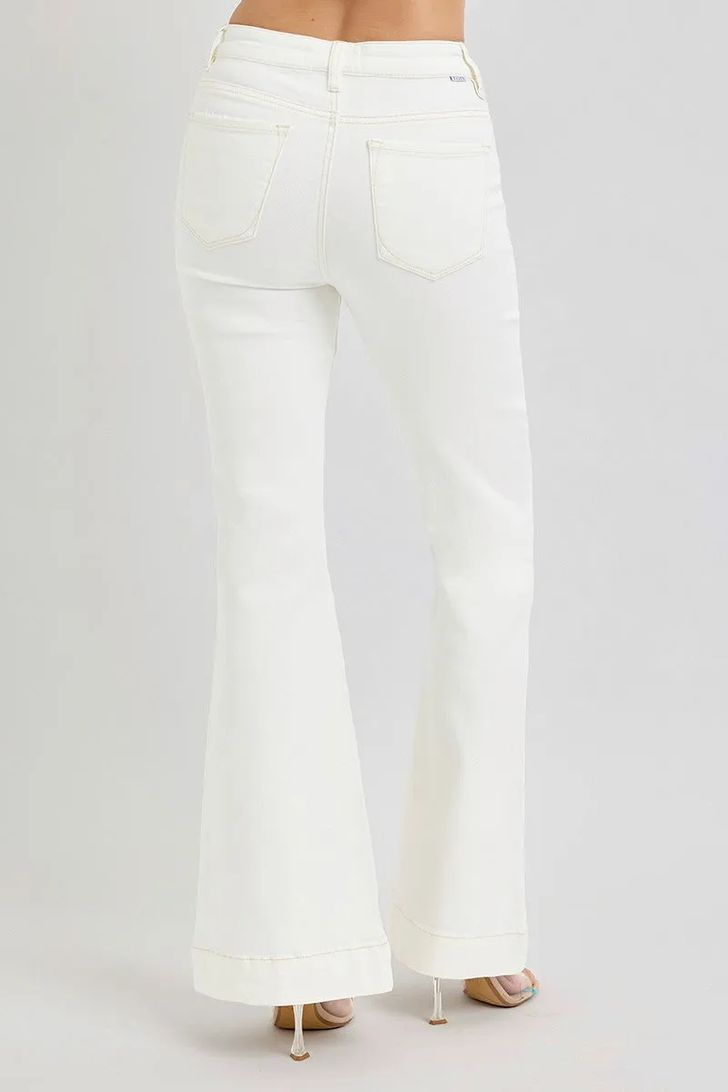 HIGH RISE CREAM FLARE PATCH POCKET PANTS