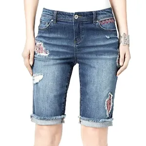 INC AZTEC DISTRESSED BERMUDA SHORTS