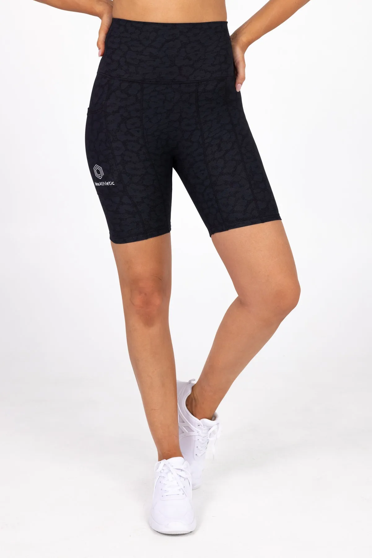 invisiSweat Bike Shorts - High Waisted Black Leopard