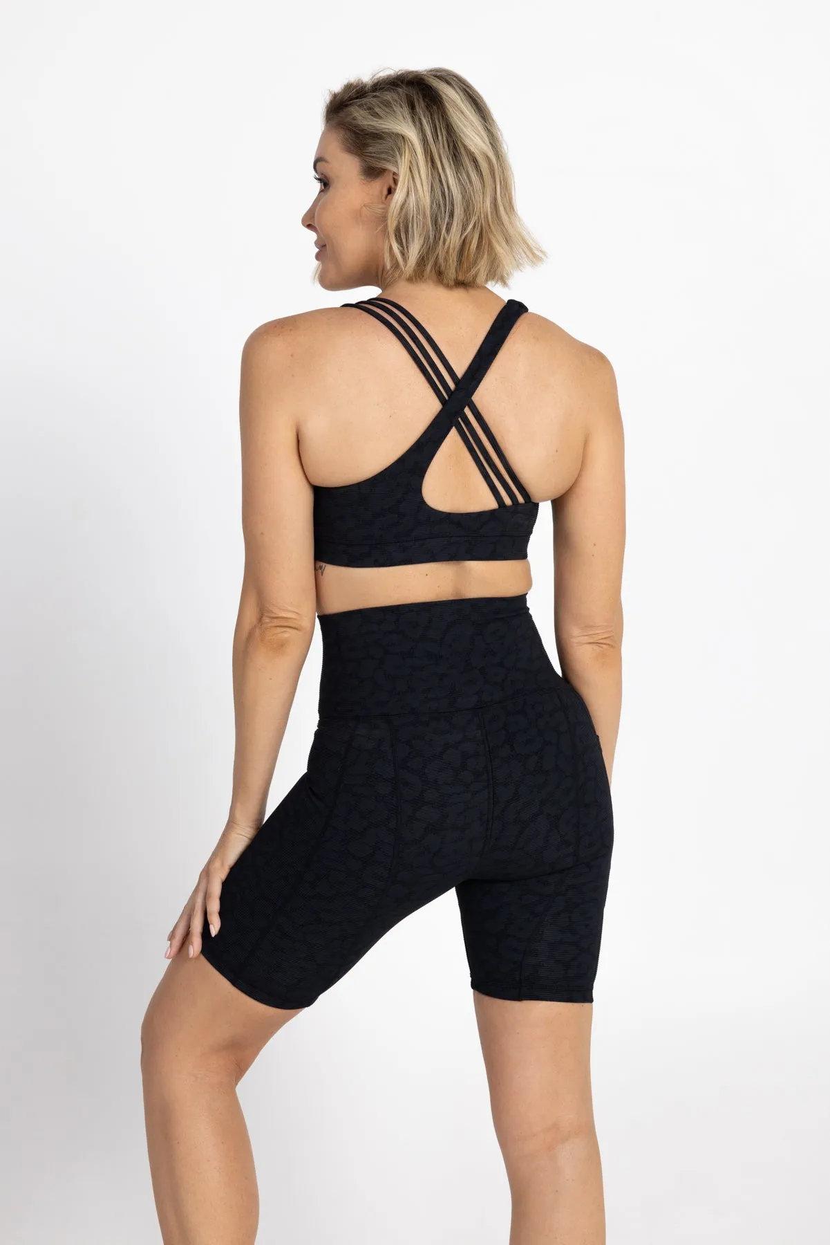 invisiSweat Bike Shorts - High Waisted Black Leopard