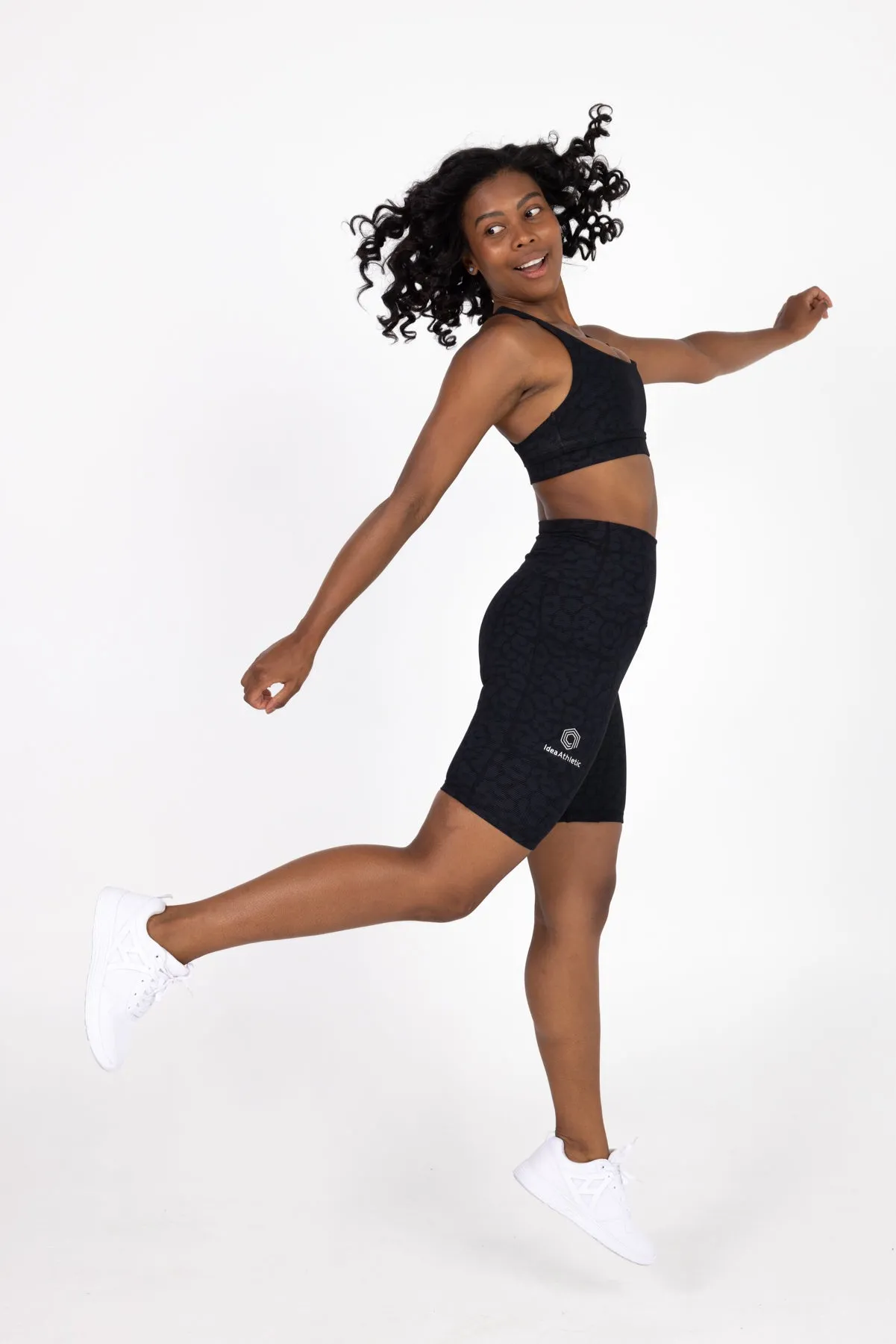 invisiSweat Bike Shorts - High Waisted Black Leopard