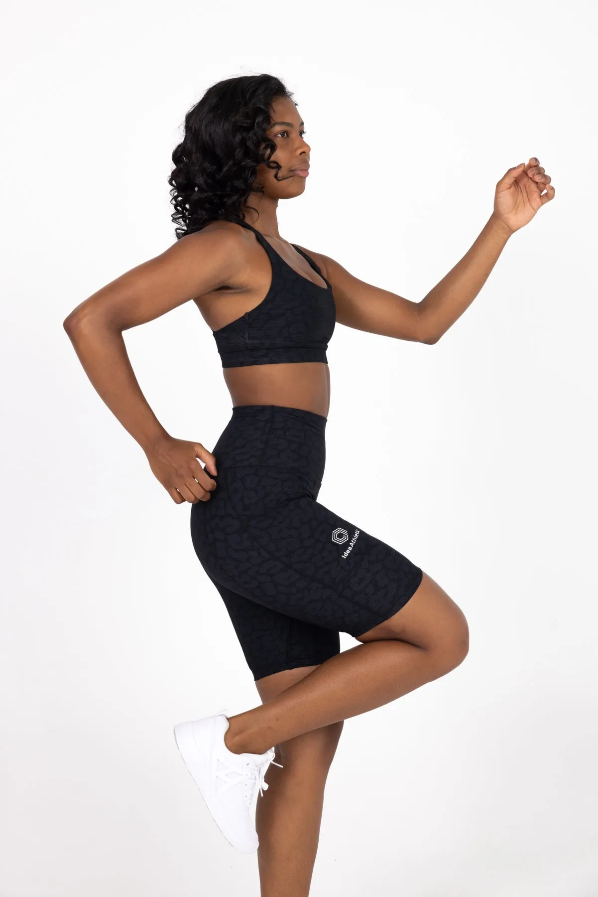 invisiSweat Bike Shorts - High Waisted Black Leopard