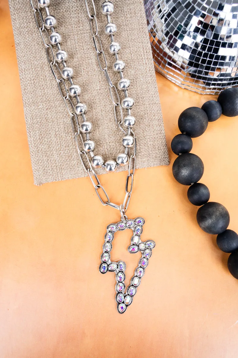 Iridescent Isabelle Lightning Silvertone Double Necklace